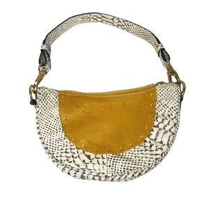 BERGE Leather Shoulder Bag White Snakeskin Print Yellow Calf Hair Handbag Y2K